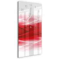 Tulup Wandklok - Abstractie Wandklok Glas Decoratie - 30x60 cm - Rood Gekleurde Glazen Klok - Witte Handen - Rechthoekige Wandklok - Wandklok Glas Decoratie - Gekleurde Glazen Klok