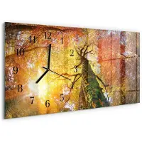 Tulup Wandklok - Herfst Glazen Klok Met Print - 60x30 cm - Geel Moderne Glazen Wandklok - Zwarte Handen - Rechthoekige Wandklok - Gekleurde Glazen Klok - Glazen Klok Met Print