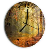 Tulup Wandklok - De herfst in het bos Glazen Klok Met Print - 30fi cm - Oranje Moderne Glazen Wandklok - Zwarte Handen - Ronde Wandklok - Wandklok Glas Met Motief - Decoratieve Glazen Klok
