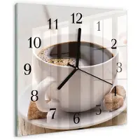 Drukarnia Piga Wandklok - Koffie Wandklok Glas Decoratie - 30x30 cm - Bruin Gekleurde Glazen Klok - Zwarte Handen - Vierkante Wandklok - Glazen Klok Met Print - Wandklok Glas Met Motief