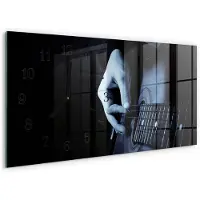 Tulup Wandklok - Gitarist Wandklok Glas Met Motief - 60x30 cm - Zwart Decoratieve Glazen Klok - Zwarte Handen - Rechthoekige Wandklok - Decoratieve Glazen Klok - Glazen Wandklok Design