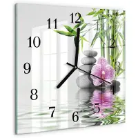 Drukarnia Piga Wandklok - Orchideeënstenen Wandklok Glas Decoratie - 30x30 cm - Veelkleurig Gekleurde Glazen Klok - Zwarte Handen - Vierkante Wandklok - Moderne Wandklok Glas - Wandklok Glas Decoratie
