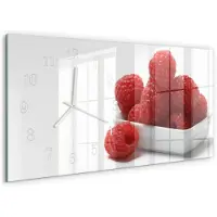 Tulup Wandklok - Frambozen Wandklok Glas Met Motief - 60x30 cm - Rood Decoratieve Glazen Klok - Witte Handen - Rechthoekige Wandklok - Wandklok Glas Met Motief - Decoratieve Glazen Klok