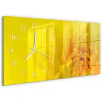 Tulup Wandklok - Bloem Glazen Klok Met Print - 60x30 cm - Geel Moderne Glazen Wandklok - Witte Handen - Rechthoekige Wandklok - Moderne Wandklok Glas - Wandklok Glas Decoratie