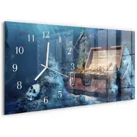 Tulup Wandklok - Onderwaterschat Wandklok Glas Met Motief - 60x30 cm - Blauw Decoratieve Glazen Klok - Witte Handen - Rechthoekige Wandklok - Gekleurde Glazen Klok - Glazen Klok Met Print