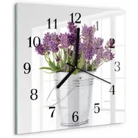Drukarnia Piga Wandklok - Lavendel Moderne Wandklok Glas - 30x30 cm - Paars Wandklok Glas Decoratie - Zwarte Handen - Vierkante Wandklok - Klok Glas Met Opdruk - Moderne Wandklok Glas