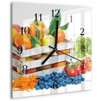Drukarnia Piga Wandklok - Groenten Decoratieve Glazen Klok - 30x30 cm - Veelkleurig Glazen Wandklok Design - Zwarte Handen - Vierkante Wandklok - Glazen Klok Met Print - Wandklok Glas Met Motief