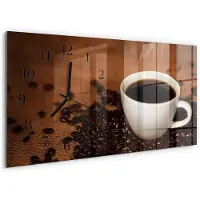 Tulup Wandklok - Warme koffie Moderne Wandklok Glas - 60x30 cm - Bruin Wandklok Glas Decoratie - Zwarte Handen - Rechthoekige Wandklok - Klok Glas Met Opdruk - Moderne Wandklok Glas