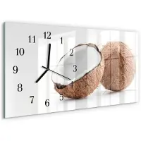 Tulup Wandklok - Kokosnoten Klok Glas Met Opdruk - 60x30 cm - Bruin Moderne Wandklok Glas - Zwarte Handen - Rechthoekige Wandklok - Gekleurde Glazen Klok - Glazen Klok Met Print