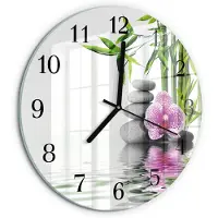 Tulup Wandklok - Orchideeënstenen Gekleurde Glazen Klok - 30fi cm - Veelkleurig Glazen Klok Met Print - Zwarte Handen - Ronde Wandklok - Wandklok Glas Met Motief - Decoratieve Glazen Klok