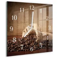 Drukarnia Piga Wandklok - Koffie Klok Glas Met Opdruk - 30x30 cm - Bruin Moderne Wandklok Glas - Witte Handen - Vierkante Wandklok - Glazen Klok Met Print - Wandklok Glas Met Motief