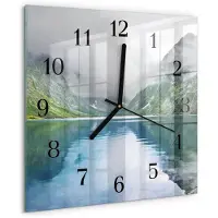 Drukarnia Piga Wandklok - Bergmeer Wandklok Glas Met Motief - 30x30 cm - Veelkleurig Decoratieve Glazen Klok - Zwarte Handen - Vierkante Wandklok - Glazen Wandklok Design - Klok Glas Met Opdruk