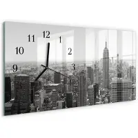 Tulup Wandklok - New York Gekleurde Glazen Klok - 60x30 cm - Zwart-wit Glazen Klok Met Print - Zwarte Handen - Rechthoekige Wandklok - Gekleurde Glazen Klok - Glazen Klok Met Print