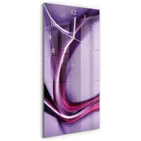 Tulup Wandklok - Abstractie Gekleurde Glazen Klok - 30x60 cm - Paars Glazen Klok Met Print - Witte Handen - Rechthoekige Wandklok - Klok Glas Met Opdruk - Moderne Wandklok Glas