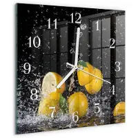 Drukarnia Piga Wandklok - Citroenen Decoratieve Glazen Klok - 30x30 cm - Geel Glazen Wandklok Design - Witte Handen - Vierkante Wandklok - Moderne Wandklok Glas - Wandklok Glas Decoratie