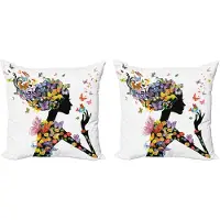 Abakuhaus Bos Decoratief Kussenhoes, Set van 2, Herfstbloemen, Modern Accent Dubbelzijdige Digitale Print, 40x40 cm, Multicolor