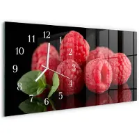 Tulup Wandklok - Frambozen Glazen Klok Met Print - 60x30 cm - Rood Moderne Glazen Wandklok - Witte Handen - Rechthoekige Wandklok - Glazen Klok Met Print - Wandklok Glas Met Motief