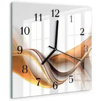 Drukarnia Piga Wandklok - Abstractie Klok Glas Met Opdruk - 30x30 cm - Oranje Moderne Wandklok Glas - Zwarte Handen - Vierkante Wandklok - Moderne Wandklok Glas - Wandklok Glas Decoratie