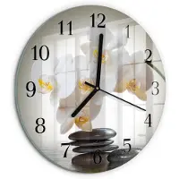 Tulup Wandklok - Orchidee Klok Glas Met Opdruk - 30fi cm - Wit Moderne Wandklok Glas - Zwarte Handen - Ronde Wandklok - Gekleurde Glazen Klok - Glazen Klok Met Print