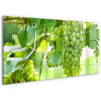 Tulup Wandklok - Druiven Moderne Glazen Wandklok - 60x30 cm - Groente Wandklok Glas Met Motief - Witte Handen - Rechthoekige Wandklok - Wandklok Glas Met Motief - Decoratieve Glazen Klok