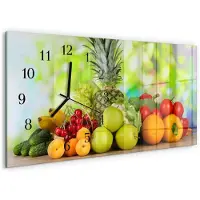 Tulup Wandklok - Fruit en groenten Glazen Klok Met Print - 60x30 cm - Groente Moderne Glazen Wandklok - Zwarte Handen - Rechthoekige Wandklok - Klok Glas Met Opdruk - Moderne Wandklok Glas