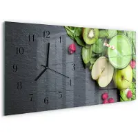 Tulup Wandklok - Fruitsmoothie Gekleurde Glazen Klok - 60x30 cm - Groente Glazen Klok Met Print - Zwarte Handen - Rechthoekige Wandklok - Glazen Klok Met Print - Wandklok Glas Met Motief