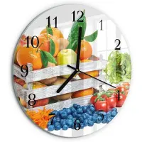 Tulup Wandklok - Groenten Glazen Wandklok Design - 30fi cm - Veelkleurig Klok Glas Met Opdruk - Zwarte Handen - Ronde Wandklok - Klok Glas Met Opdruk - Moderne Wandklok Glas