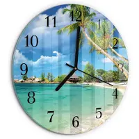 Tulup Wandklok - Strandpalmbomen Glazen Klok Met Print - 30fi cm - Groente Moderne Glazen Wandklok - Zwarte Handen - Ronde Wandklok - Wandklok Glas Decoratie - Gekleurde Glazen Klok