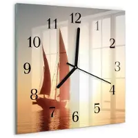 Drukarnia Piga Wandklok - Zeilboot Wandklok Glas Met Motief - 30x30 cm - Veelkleurig Decoratieve Glazen Klok - Zwarte Handen - Vierkante Wandklok - Klok Glas Met Opdruk - Moderne Wandklok Glas