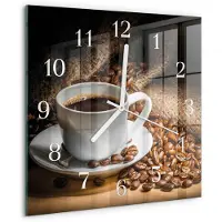 Drukarnia Piga Wandklok - Koffie Klok Glas Met Opdruk - 30x30 cm - Bruin Moderne Wandklok Glas - Witte Handen - Vierkante Wandklok - Decoratieve Glazen Klok - Glazen Wandklok Design
