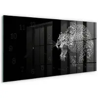 Tulup Wandklok - Jaguar Moderne Glazen Wandklok - 60x30 cm - Zwart Wandklok Glas Met Motief - Zwarte Handen - Rechthoekige Wandklok - Moderne Wandklok Glas - Wandklok Glas Decoratie