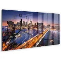 Tulup Wandklok - New York Gekleurde Glazen Klok - 60x30 cm - Paars Glazen Klok Met Print - Zwarte Handen - Rechthoekige Wandklok - Wandklok Glas Decoratie - Gekleurde Glazen Klok
