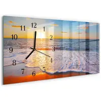 Tulup Wandklok - Zonsondergang Wandklok Glas Met Motief - 60x30 cm - Blauw Decoratieve Glazen Klok - Zwarte Handen - Rechthoekige Wandklok - Glazen Klok Met Print - Wandklok Glas Met Motief