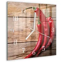 Drukarnia Piga Wandklok - Chilipepers Moderne Wandklok Glas - 30x30 cm - Rood Wandklok Glas Decoratie - Witte Handen - Vierkante Wandklok - Glazen Klok Met Print - Wandklok Glas Met Motief