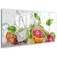 Tulup Wandklok - Fruit op het water Moderne Glazen Wandklok - 60x30 cm - Groente Wandklok Glas Met Motief - Witte Handen - Rechthoekige Wandklok - Decoratieve Glazen Klok - Glazen Wandklok Design