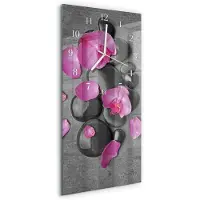 Tulup Wandklok - Orchideeënstenen Moderne Glazen Wandklok - 30x60 cm - Veelkleurig Wandklok Glas Met Motief - Witte Handen - Rechthoekige Wandklok - Wandklok Glas Met Motief - Decoratieve Glazen Klok