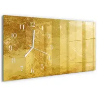 Tulup Wandklok - Metaalachtige textuur Moderne Glazen Wandklok - 60x30 cm - Geel Wandklok Glas Met Motief - Witte Handen - Rechthoekige Wandklok - Moderne Wandklok Glas - Wandklok Glas Decoratie