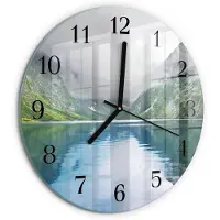 Tulup Wandklok - Bergmeer Decoratieve Glazen Klok - 30fi cm - Veelkleurig Glazen Wandklok Design - Zwarte Handen - Ronde Wandklok - Gekleurde Glazen Klok - Glazen Klok Met Print