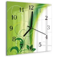 Drukarnia Piga Wandklok - Bloemenpatroon Decoratieve Glazen Klok - 30x30 cm - Groente Glazen Wandklok Design - Zwarte Handen - Vierkante Wandklok - Glazen Wandklok Design - Klok Glas Met Opdruk