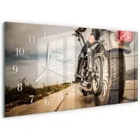 Tulup Wandklok - Motorfiets Gekleurde Glazen Klok - 60x30 cm - Beige Glazen Klok Met Print - Witte Handen - Rechthoekige Wandklok - Glazen Wandklok Design - Klok Glas Met Opdruk
