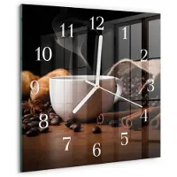 Drukarnia Piga Wandklok - Koffie Wandklok Glas Decoratie - 30x30 cm - Bruin Gekleurde Glazen Klok - Witte Handen - Vierkante Wandklok - Wandklok Glas Met Motief - Decoratieve Glazen Klok