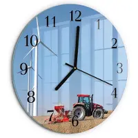 Tulup Wandklok - Tractorveld Moderne Wandklok Glas - 30fi cm - Veelkleurig Wandklok Glas Decoratie - Zwarte Handen - Ronde Wandklok - Moderne Wandklok Glas - Wandklok Glas Decoratie