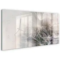 Tulup Wandklok - Paardebloem Gekleurde Glazen Klok - 60x30 cm - Grijs Glazen Klok Met Print - Witte Handen - Rechthoekige Wandklok - Klok Glas Met Opdruk - Moderne Wandklok Glas