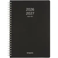 Brepols agenda 2026-2027 - Bretime POLYPROP - Schoolagenda - 16 maanden - 1 week per 2 pagina's - Wire-O - Weekoverzicht - Zwart - 14.8 x 21 cm