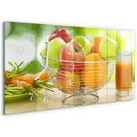 Tulup Wandklok - Fruit en sap Glazen Wandklok Design - 60x30 cm - Groente Klok Glas Met Opdruk - Witte Handen - Rechthoekige Wandklok - Glazen Klok Met Print - Wandklok Glas Met Motief