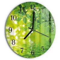 Tulup Wandklok - Bladeren Klok Glas Met Opdruk - 30fi cm - Groente Moderne Wandklok Glas - Zwarte Handen - Ronde Wandklok - Decoratieve Glazen Klok - Glazen Wandklok Design