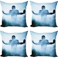 Abakuhaus Sports Throw Pillow Cover 4 Pack, American Football Hero, Modern Accent Double-sided Digital Print, 50 x 50 cm, Blauw