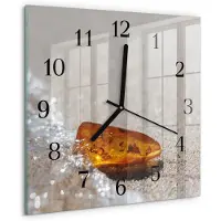 Drukarnia Piga Wandklok - Amber Wandklok Glas Met Motief - 30x30 cm - Goud Decoratieve Glazen Klok - Zwarte Handen - Vierkante Wandklok - Decoratieve Glazen Klok - Glazen Wandklok Design