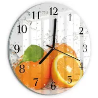Tulup Wandklok - sinaasappels Moderne Glazen Wandklok - 30fi cm - Oranje Wandklok Glas Met Motief - Zwarte Handen - Ronde Wandklok - Gekleurde Glazen Klok - Glazen Klok Met Print