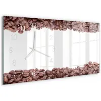 Tulup Wandklok - Koffiebonen Moderne Wandklok Glas - 60x30 cm - Bruin Wandklok Glas Decoratie - Witte Handen - Rechthoekige Wandklok - Gekleurde Glazen Klok - Glazen Klok Met Print